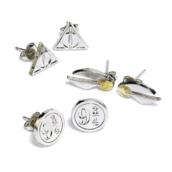 Harry Potter Deathly Hallows/Golden Snitch/Platform Stud Earring Set 
