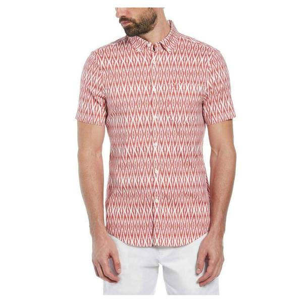 Original Penguin Mens Ikat Regular Short-Sleeved Shirt - Mineral Red - 