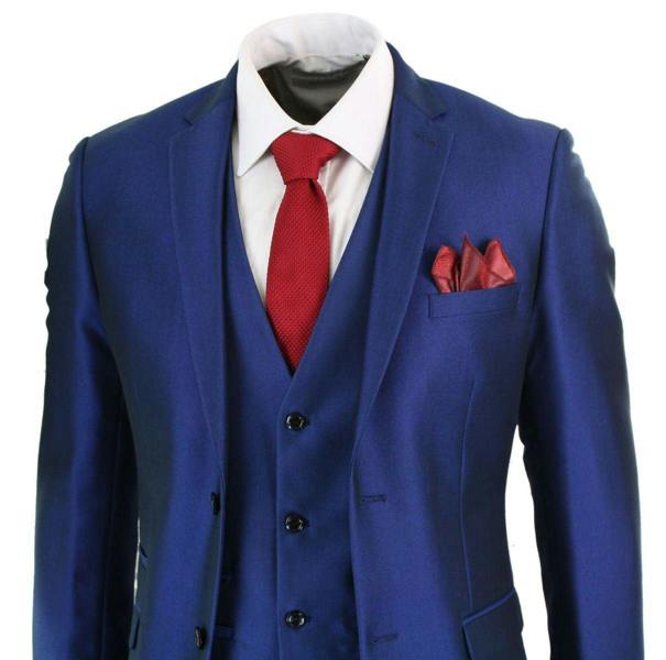 Paul Andrew Mens 3 Piece Shiny Royal Blue Classic Suit