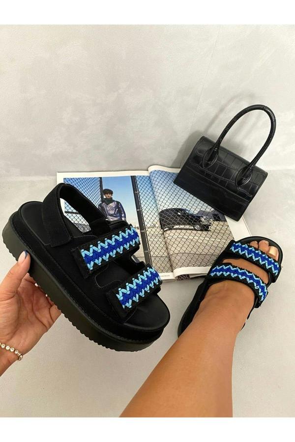Stella Double Crochet Strap Crochet Chunky Sandals - Black