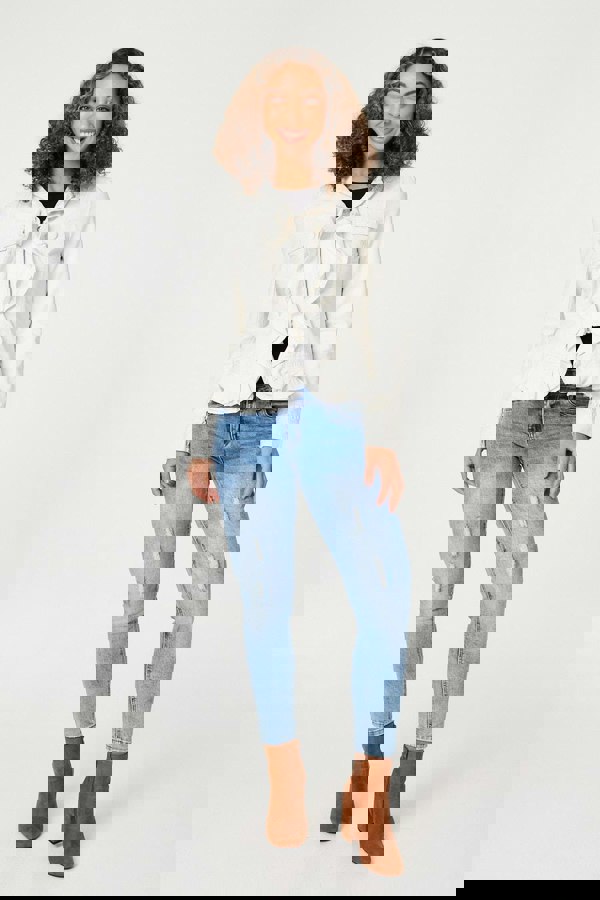 White | Frilled Front Faux Leather Jacket