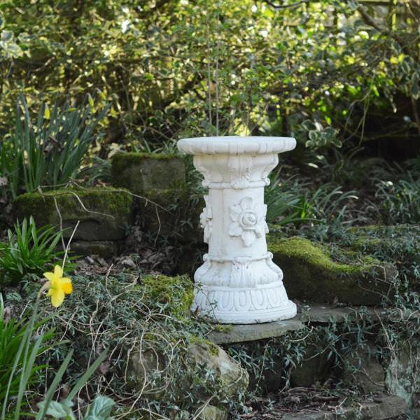PDA White Stone Cast Large Floral Plinth Garden Statue