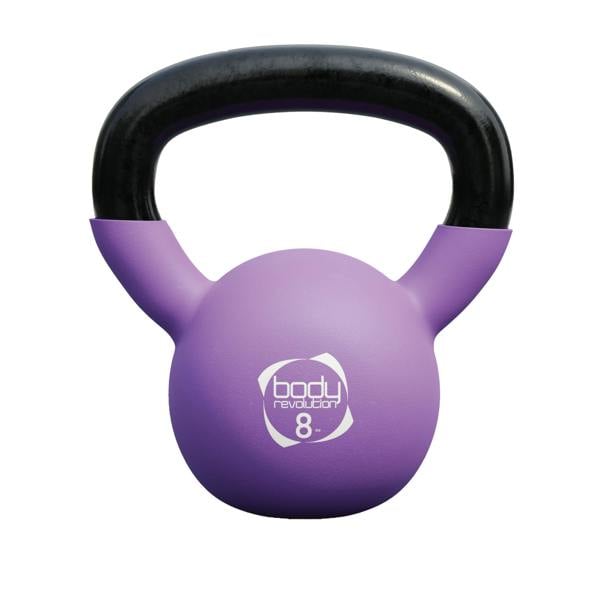 Purple neoprene kettlebell with a black handle, featuring an 18kg weight and a smooth, textured surface for grip and comfort