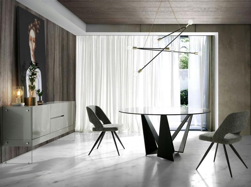 Angel Cerdá Round tempered glass and black steel dining table 1045