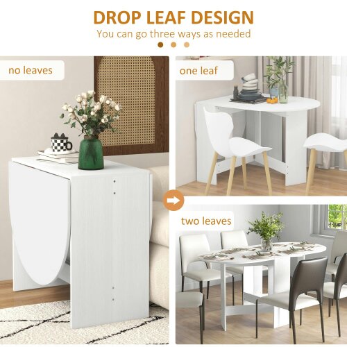 Wyld Haus Ziri Wooden White Washed Finish Oval Drop Leaf Dining Table For Small Spaces