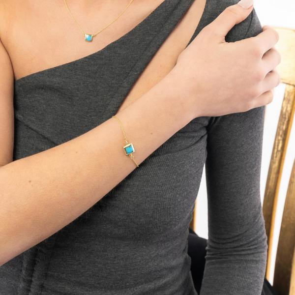 Spero London Turquoise Square Sterling Silver Bracelet