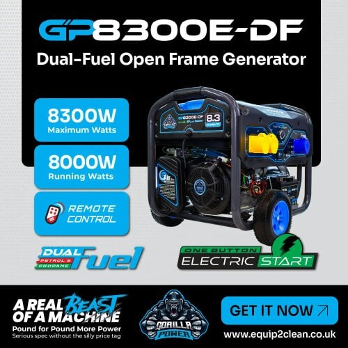 Equip2clean Grade A - Gorilla Power 8300W Dual-Fuel Generator with Electric Start - GP8300E-DF - High-Capacity & Reliable Power