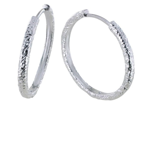 Large Sterling Silver Textured Hoop Earring - Reeves & Reeves