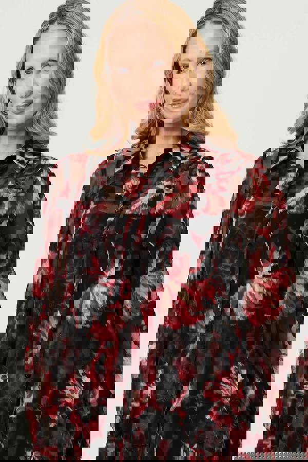 Black | Floral Semi Sheer Balloon Sleeve Shirt