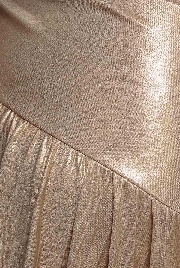 Halterneck Empire Waist Gathered Sunrise Foil  Maxi Dress - Gold DR5138