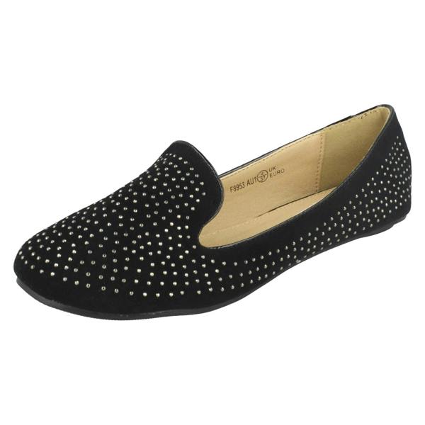 Spot On Ladies Spot On Flat Diamante Ballerina