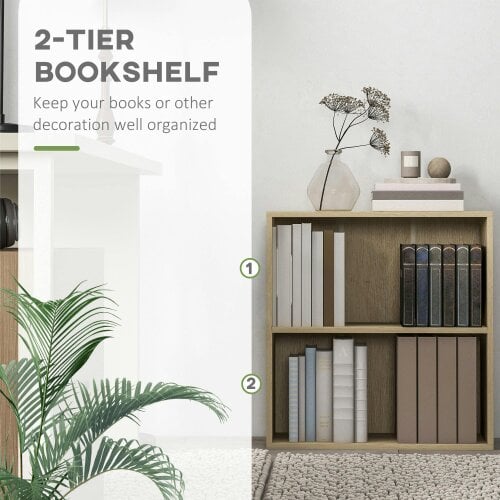 Wyld Haus Kesa Wood Natural Finish Low 2 Tier Bookcase With Adjustable Shelves