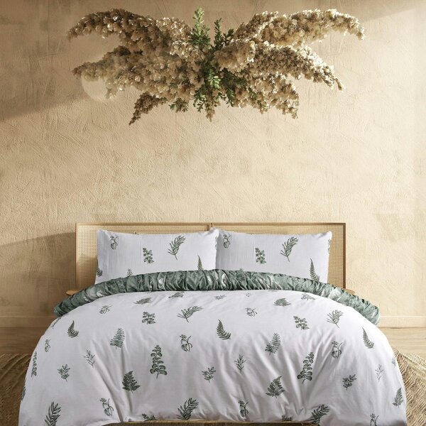 Smart Living Reversible Polycotton Fern Rouched Duvet Cover and Pillowcase Set