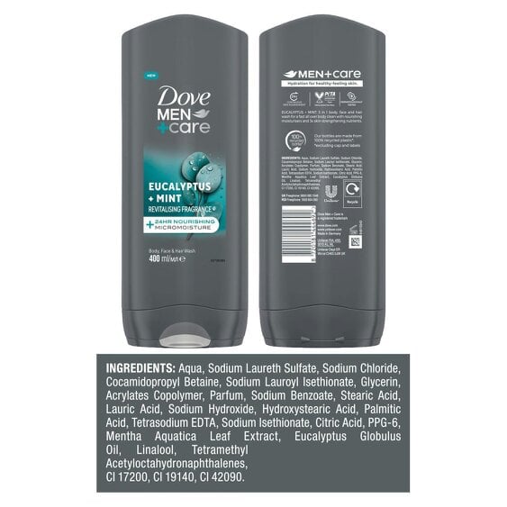 Dove Men+Care Eucalyptus + Mint 3-in-1 Hair, Face and Body Wash 6x400ml