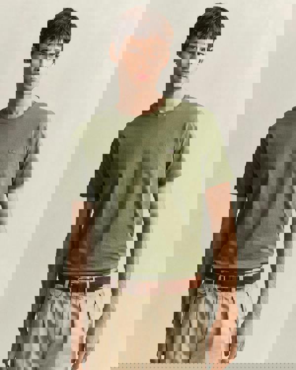 GANT Mens Regular Fit Short Sleeve Shield Logo T-Shirt - 379 Dry Herb Green