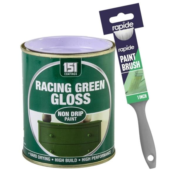 151 Racing Green Gloss Non-Drip Paint 300ml With 1" Paint Brush