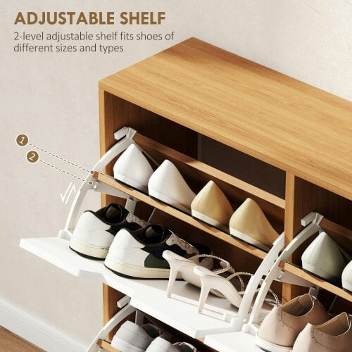 Wyld Haus Margarita Wooden Natural  and White Shoe Cabinet With 4 Flip Drawers For 8 To 16 Pairs