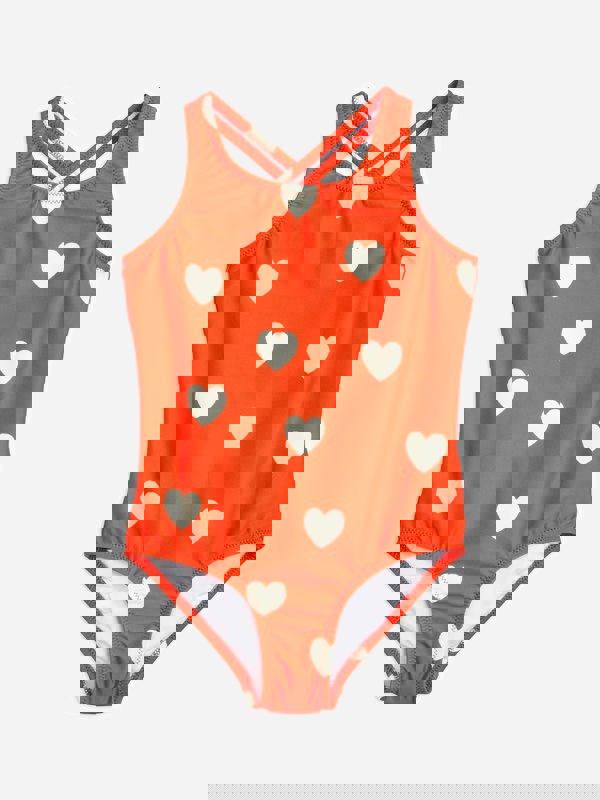 Mini Rodini Girls Heart Print Swimsuit in Red