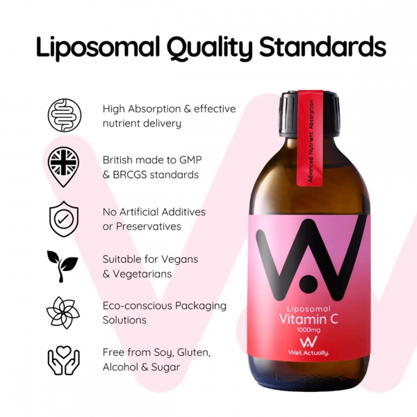 Well Actually Vitamin C 1000mg - Liposomal Liquid H - 250ml - Strawberry & Lyc