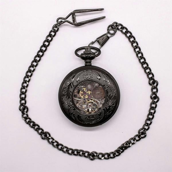 Infinity Leather Vinatage Mechanical Alloy Skeleton Half Hunter Pocket Watch