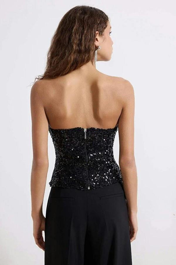 WOVCOR Strapless Neckline Sequin Party Blouse