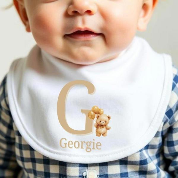 Personalised Beige Bear Baby Grow, Vest or Bib with Name