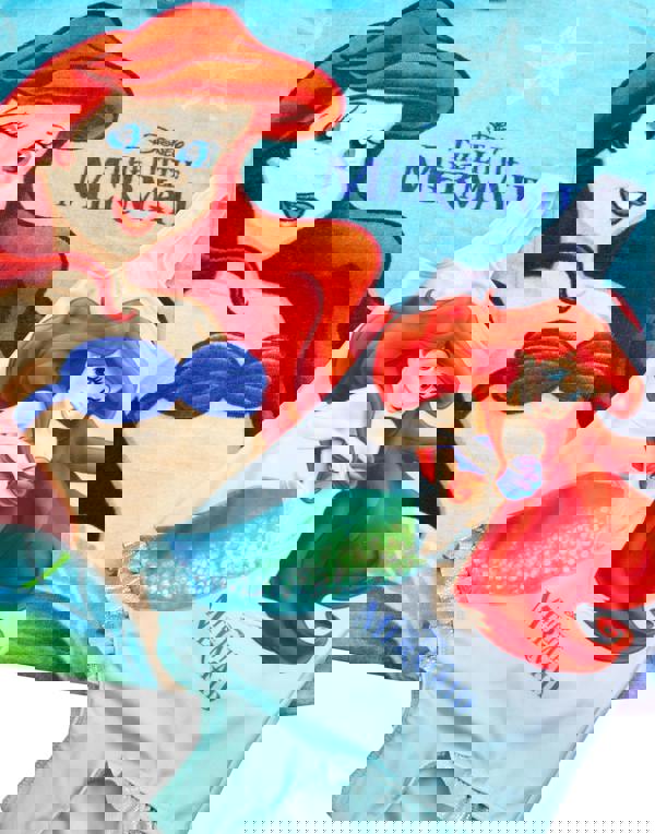 Disney Girls Blue Ariel Poncho Towel and 1 Piece Swimming Costume Set