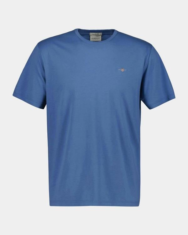 GANT Mens Regular Fit Short Sleeve Shield Logo T-Shirt - 476 Blue Horizon | CHO | Designer Mens Logo T-Shirts