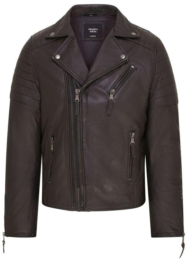 Infinity Leather Mens Brando Double Cross Zip Leather Biker Jacket- Fagernes