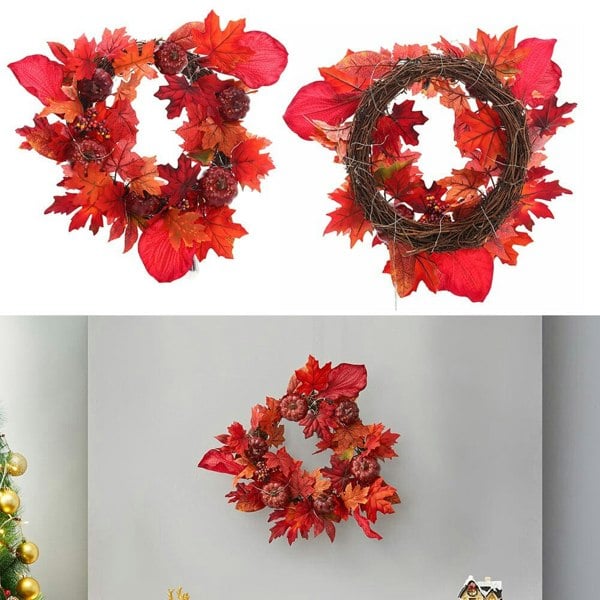 Fall Maple Leaf Pumpkin Wreath Artificial Wreath Front Door Decoration Living and Home