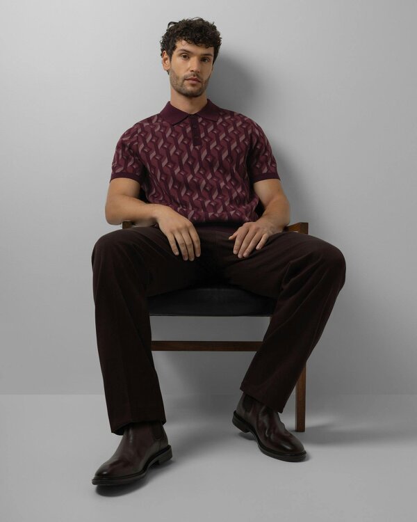 Steel & Jelly Rickman - Oval Chain Geometric Jacquard Knitted Polo Shirt - Plum