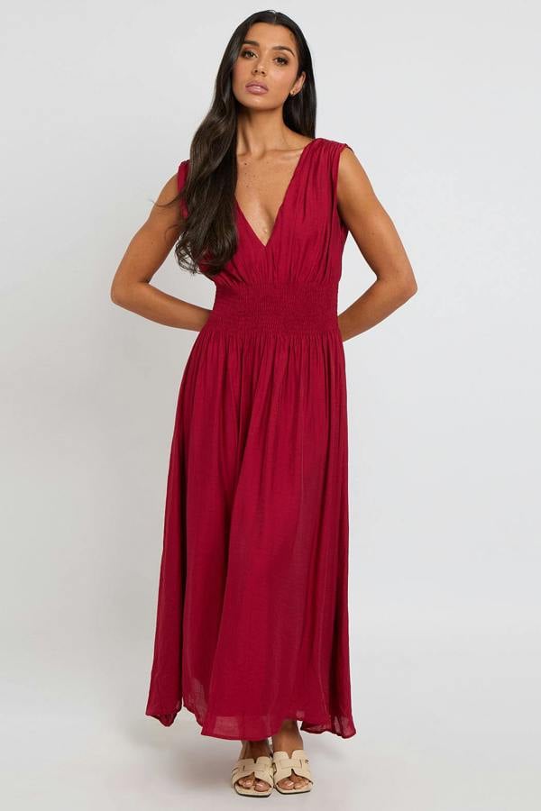 Urban Bliss Red Maxi Dress with Elasticated Waist