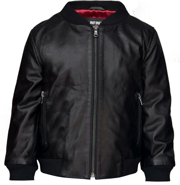 Infinity Leather Kids Unisex Varsity Black Baseball Leather Bomber Black Jacket (1-13Years)