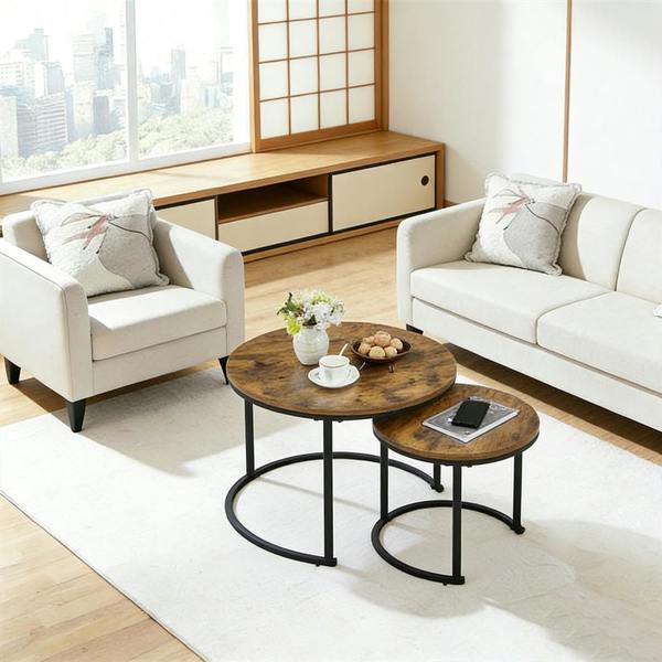 Havendro Nesting Coffee Tables Set of 2 Round Stacking Sofa Side Tables