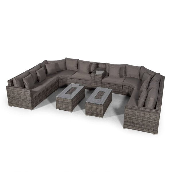 Giardino Santorini U Shape Modular 8 Seat Rattan Sofa Set With Armrest Drinks Cooler & 2 Drinks Cooler Coffee Tables