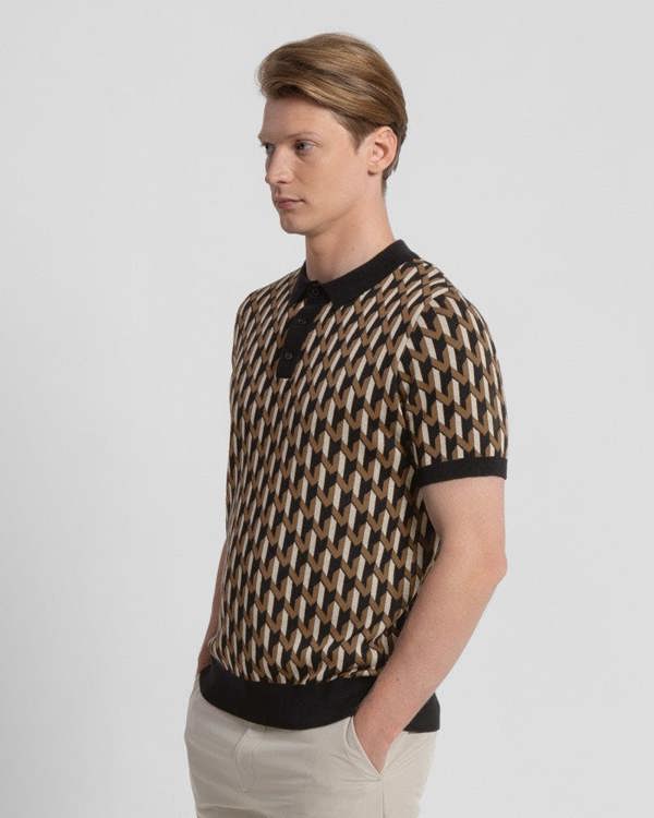 Steel & Jelly Geometric Jacquard Short Sleeve Polo Shirt