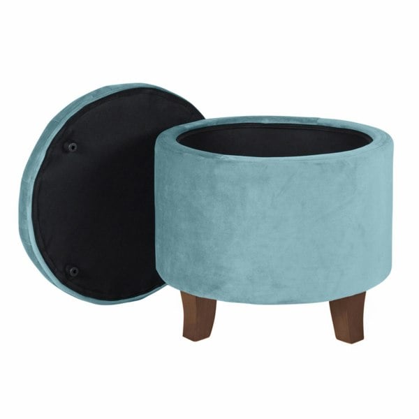 Luxury Living Cambridge Tufted Round Storage Ottoman Footstool - Teal