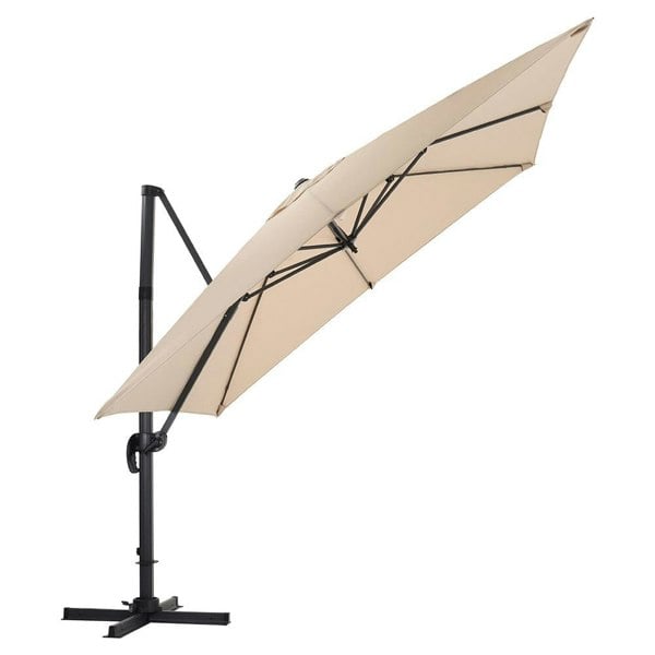 Light Grey 3 x 3 m Square Cantilever Parasol Outdoor Hanging Umbrella for Garden and Patio Parasols Living and Home Khaki Parasol+ Cross Base