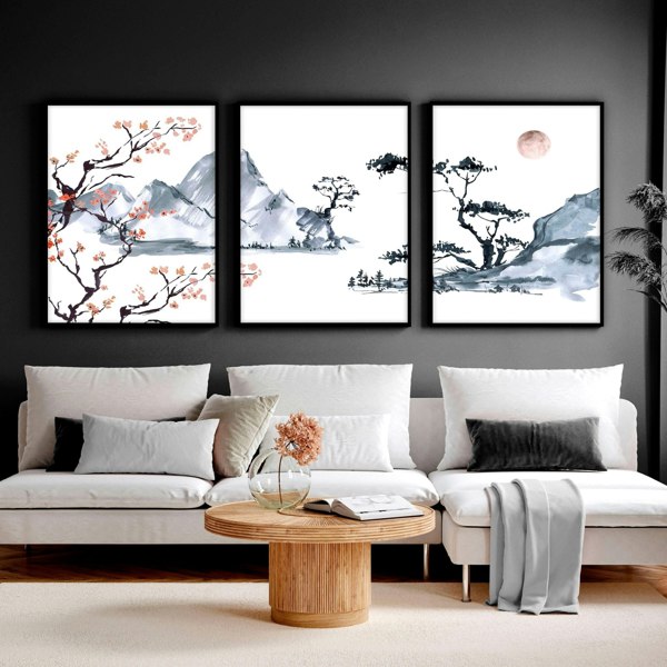 Japanese cherry blossom tree | set of 3 framed wall art