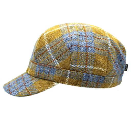 Heather Hats & Accessories Harris Tweed Traditional Cadet Cap, Satin Lining, Outdoor Wear, Lichen Mustard
