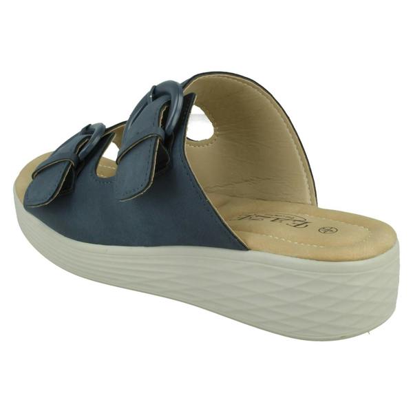 Eaze Ladies Eaze Low Wedge Mule Sandal with Twin Buckle Strap F12077
