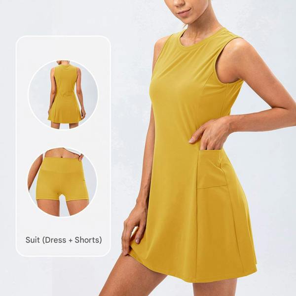Anniou Two-Piece Tennis Dress Set - Yellow