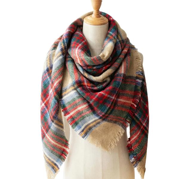 VIA MONTEN Women’s Vintage Plaid Scarf, Oversized Winter Scarf Wrap with Fringe, Soft Large Shawl for Cold Weather Styling