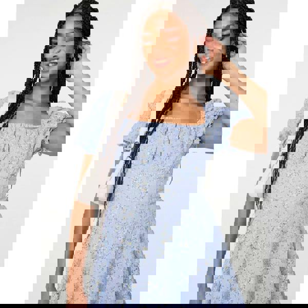 Pink Vanilla Bow Back Ditsy Puff Sleeve Playsuit