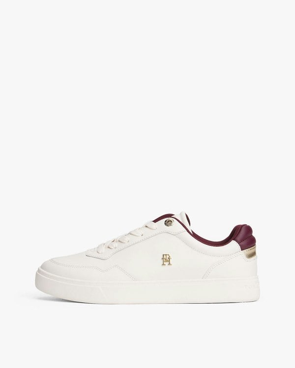 Tommy Hilfiger Elevated Womens Leather Court Trainers - Ancient White