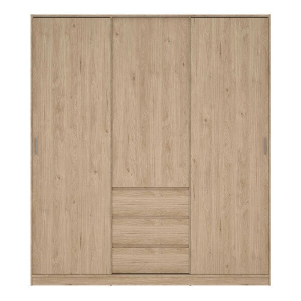 Wyld Haus Budapest Natural Oak Effect Wood Wardrobe 3 Doors 3 Drawers