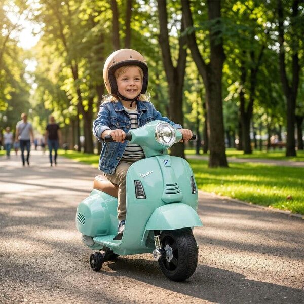 Vespa Licensed 6V Kids Electric Motorbike Ride On Motorcycle Battery Powered for 18-36 Months with Horn, Green