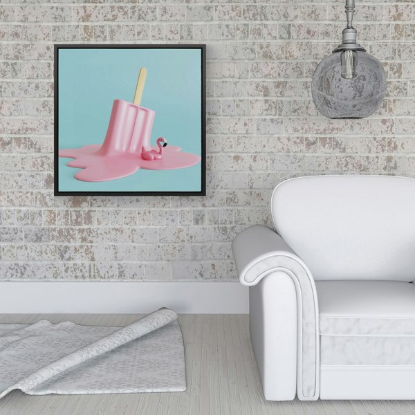 Warren Reed Flamingo Ice Cream Framed Canvas