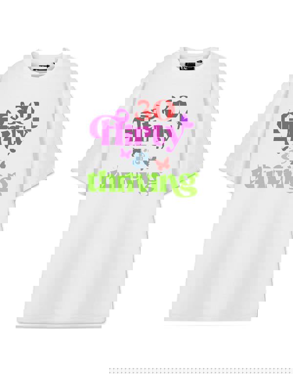 Show Me The Merch Womens White 30 Flirty & Thriving Short Sleeved T-Shirt