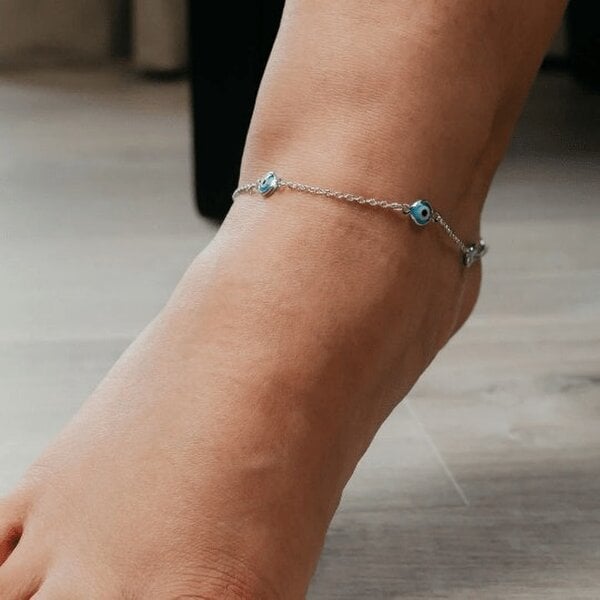 The Colourful Aura Golden Evil Eye Protection Turkish Greek Adjustable Nazar Foot Anklet